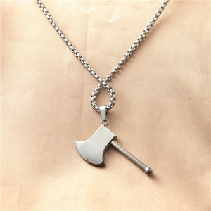Collier pendentif hache en acier inoxydable pour homme, style rétro punk, design géométrique 12071 - Product Image 2