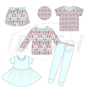 Pyjamas pour bébés garçons et filles, vêtements pour enfants, en bambou biologique, à manches courtes, imprimé Pâques décontracté, personnalisés en usine, vente en gros - Product Image 3