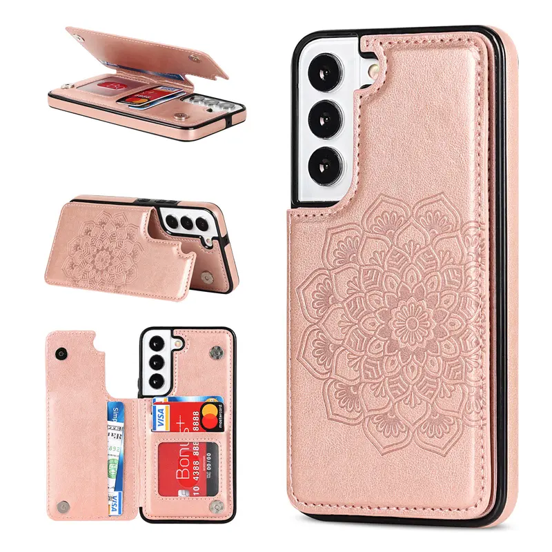 Moda Em Relevo Mandala Padrão Flor PU Capa De Couro Para Samsung A15 A54 Botões Duplos Flip Shockproof Capa S23FE S24 Caso