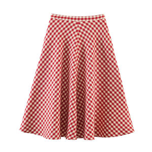 Nouvelle jupe mi-longue trapèze décontractée et élégante à carreaux rouges style cape, collection Printemps 2026, pour <span class=keywords><strong>femme</strong></span>, OEM/ODM par usine de vêtements chinoise - Product Image 1