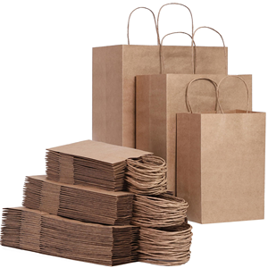 Bolsa de Papel Kraft Reciclable Ecológica Personalizada con Asas de Cuerda de Algodón, Impresión Flexográfica, Estilo Clásico para Comida para Llevar de Restaurantes - Product Image 1