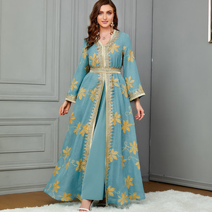 2025 Luxury <strong>Gold</strong> Embroidered Cotton Casual Abaya for Women Modest V-Neck Maxi Dress Elegant Islamic <strong>Kaftan</strong> for Wedding &amp; Eid - Product Image 2