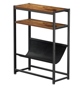 Tavolino Laterale in Legno e Metallo con Ripiano, Comodino, Tavolino Portariviste con Portaoggetti in Tessuto per Soggiorno - Product Image 1