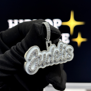Custom <b>White</b> Enamel Moissanite <b>Name</b> Pendant <b>Gold</b> Plated Iced Out Hip Hop Style Letter <b>Necklace</b> for Men & Women - Product Image 4