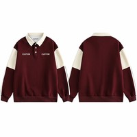 Pull-over Polo en Jersey Marron pour Garçon, Personnalisé avec Logo, Coupe Oversize, Coton Épais, Style Rugby, Tendance Urbaine, Preppy, OEM