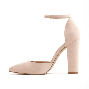 Zapatos de tacón de bloque de marca para mujer, calzado con correas de ante rosa, tacón alto de 10cm, con hebilla - Product Image 2