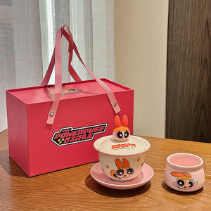 Powerpuff Girls Ceramic Gaiwan Set With Lid Green Pink Blue Durable Promotional Drinkware Summer 2025 - Product Image 2