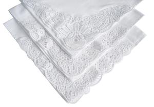 Wholesale Custom Brand Fashion White Lace Scallop Edge Lady Monogrammed Cotton Embroidered Wedding Handkerchiefs for <strong>Happy</strong> <strong>Tears</strong> - Product Image 5