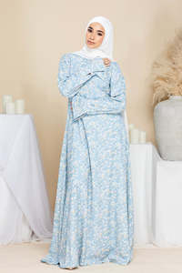 LEDUO Customized Vintage Casual Light Blue Print Women <b>Long</b> Sleeve Maxi <b>Dress</b> Daily Abaya - Product Image 2