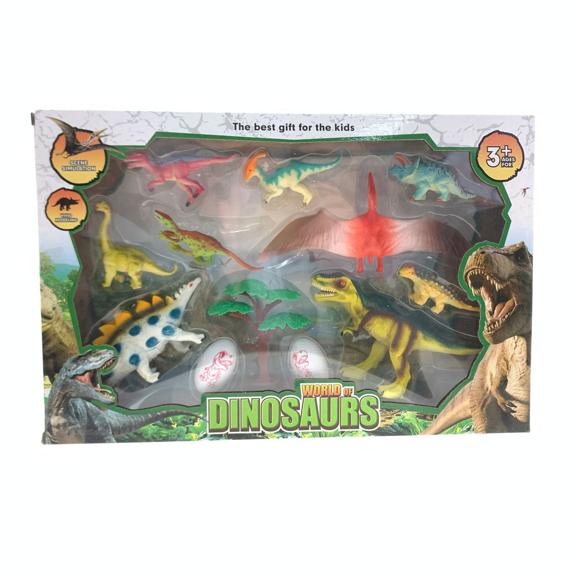 Tema de la selva para niños 14 piezas Mini figuras de dinosaurios realistas conjunto de modelo de juguete con 2 huevos de dinosaurio T-rex Stegosaurus