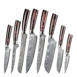 최고 예리한 요리사 칼 목제 손잡이 다마스커스 강철 요리사의 칼 세트를 가진 부엌 칼