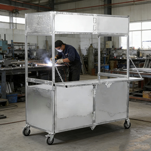 Carrito de Comida Móvil Plegable de Acero Inoxidable con 4 Ruedas, Resistente a la Oxidación, Garantía de 2 Años, para Helados, Café, Hot Dogs - Product Image 2