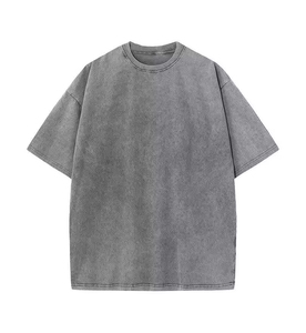 เสื้อยืดผู้ชายสไตล์วินเทจหรูหรา ผ้าฝ้าย 100% คุณภาพสูง โลโก้แบบเรียบง่าย สั่งทำได้ ลุคซีดจาง ทรงโอเวอร์ไซส์ ซักย้อมสีแบบแอซิดวอช - Product Image 1