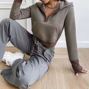 <span class=keywords><strong>Felpa</strong></span> Corta da Donna con Scollo a V 1/2, in Pile, Personalizzabile, <span class=keywords><strong>Grigia</strong></span>, Stile Francese, Produzione OEM - Product Image 4