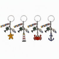 Porte-clés décapsuleur souvenir de voyage personnalisé Mazatlan, plaqué argent, multi-breloques rectangulaires émaillées (palme, étoile de mer, tongs)
