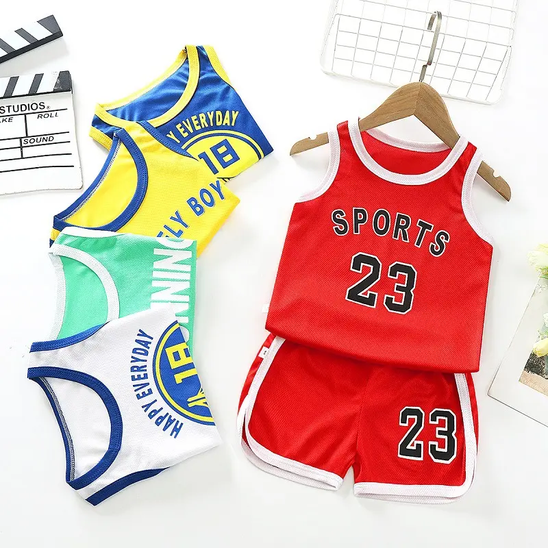 Children's basketball suit sleeveless set for summer 1-9 year old boys vest shorts sportswear two-piece set for girls
