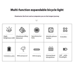 Support de phare de vélo multifonctionnel 5 en 1 - 1200Lm IPX65 Étanche 5000mAh USB Rechargeable Support de téléphone/montre - Product Image 4
