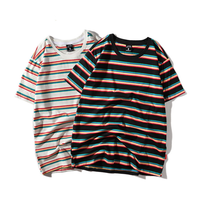 T-shirts à manches courtes unisexe du fabricant professionnel col rond 100% coton imprimé à rayures épaules tombantes pour hommes tissu tricoté