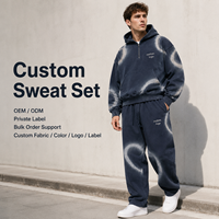 Conjunto de dos piezas personalizado: Sudadera con capucha de media cremallera con gráfico aerógrafo circular y bolsillo, y pantalones de chándal de pierna ancha para hombre, estilo casual urbano.