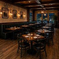 Muebles de Restaurante: Mesa Comercial de Madera con Asientos Tapizados en Cuero y Sillas con Respaldo Cruzado, Precio de Fábrica Ron Group