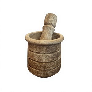 Juego de Mortero y Pilón de Madera |   Molinillo manual de especias |   Triturador de Hierbas |   Utensilio de Cocina de Madera Natural - Product Image 6