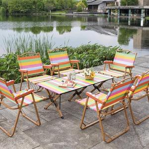 Conjunto de <span class=keywords><strong>Mesa</strong></span> y Sillas Plegables de <span class=keywords><strong>Aluminio</strong></span> con Rodillo de Masaje, Silla de Jardín Portátil para Acampar y Pescar, Diseño a Rayas, Compatible con OEM y ODM - Product Image 2