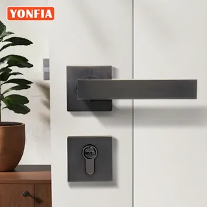 YONFIA 8034 Quality square American ORB modern bathroom door handle black zinc alloy toilet door lock set for interior wood door