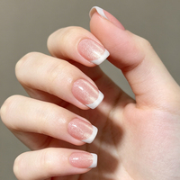 Lot de 12 faux ongles carrés en ABS, ultra-fins, réutilisables, effet gel doux et brillant, style français minimaliste, pour cadeau de Saint-Valentin ou de vacances