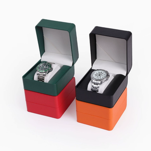 Vente flash - Boîte à montre carrée de haute qualité, écologique, en cuir PU vert, à clapet, pour une seule montre, résistante aux chocs, en velours - Product Image 4