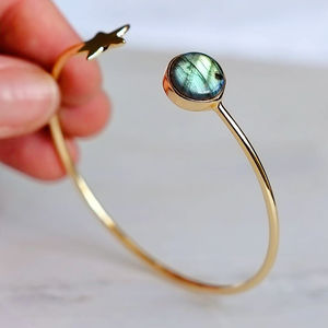 Bracelet jonc en argent sterling labradorite avec <span class=keywords><strong>manchette</strong></span> ouverte ajustable en pierre naturelle plaquée <span class=keywords><strong>or</strong></span> <span class=keywords><strong>18</strong></span> <span class=keywords><strong>carats</strong></span> - Product Image 2