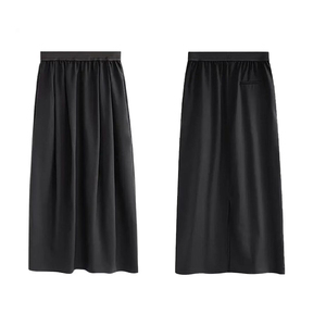Puffed Hem <b>Elasticated</b> Waist women's casual <b>skirts</b> A-Line Elegant Solid Black pleated <b>skirt</b> Straight Daily commute summer <b>skirt</b> - Product Image 1