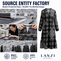 Robe midi décontractée et confortable pour femme, éco-responsable, coupe trapèze, avec imprimé personnalisé motif Hawaïen Quilt Palaka, col en V, manches longues
