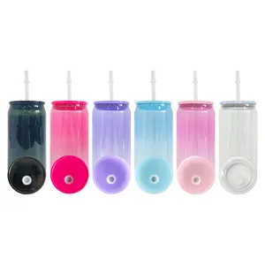 Rts 5 Colors Mixed In Stock Cold Drink BPA Free Kids 16oz Jelly Colored Plastic Can With Colorful Pp Lids For UV DTF Wraps