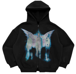 Sudadera con capucha gótica de forro polar grueso para hombre, estilo urbano holgado, de invierno, color liso, corte regular, largo regular, hombros caídos, cremallera completa - Product Image 2