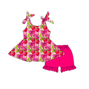 Conjuntos de Ropa Casual Personalizados para Niñas, Primavera-Otoño, Estampado de Fresas, Lazos, Shorts, Vestido con Volantes, Romper de Burbujas para Bebé, Ropa para Hermanas - Product Image 2