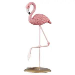 Dekorasi rumah patung Flamingo, hiasan patung kecil Resin Pink cerah komposit Flamingo