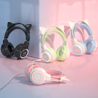 Casque de jeu RGB SY-G35 avec design oreilles de chat, micro antibruit à transducteur de 40 mm, casque filaire pour PS5 Xbox Switch PC Ordinateur portable