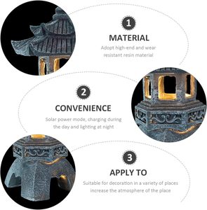 Luz <span class=keywords><strong>LED</strong></span> <span class=keywords><strong>Solar</strong></span> para Jardín al Aire Libre, Linterna Parpadeante, Estatua de Pagoda de Resina IP65, Impermeable para Jardín Japonés, Panel <span class=keywords><strong>Solar</strong></span> de Paisaje - Product Image 4