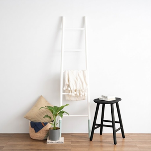 Playful <b>White</b> Green MYCROFT Ladder Hanger Decorative Wood Towel Rack for Modern Bathroom and Bedroom Organization - Product Image 5