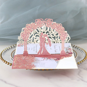 Carte de vœux laser 3D pour mariage, avec fleurs roses, pour demoiselle d'honneur, invitation de mariage, papier pailleté, invitation de fiançailles - Product Image 3