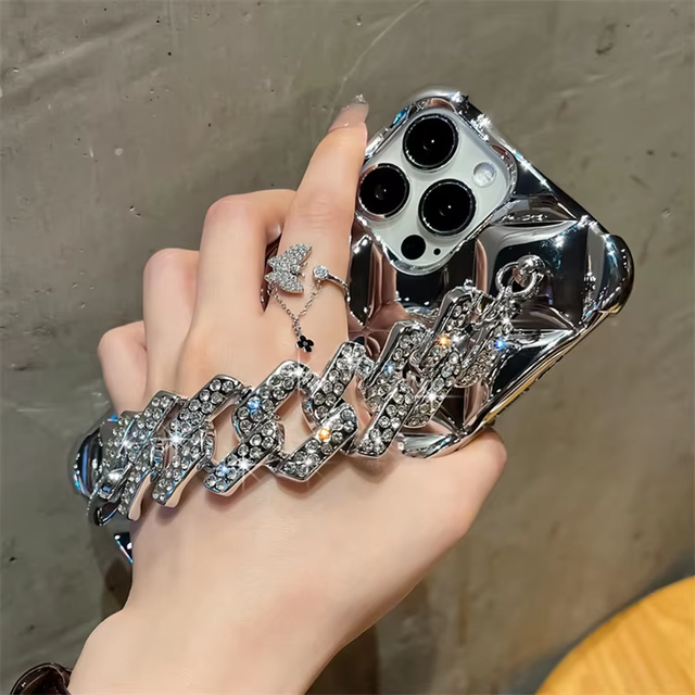 Girly Diamond With Chain Phone Case Mobile Back Cover Luxury Designer TPU Silicon Phone Case for Iphone 16 15 14 13PRO Max