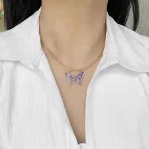 Cross-Border Hot Sale Painted Butterfly Necklace Best Friends Graduation Commemorative Butterfly Two-Piece Set Card Necklace