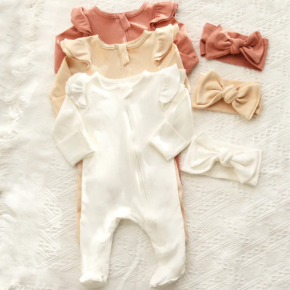 Hot Sale Toddler Infant Boys Girl Zipper Sleepwear Pajamas Organic Cotton Spandex Baby Footie Jumpsuit Romper