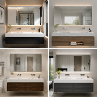 Ensemble de meuble-lavabo mural moderne en céramique avec miroir LED intelligent, double vasque et meuble de rangement étanche
