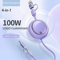 MS Produk Terbaru Kabel USB Type C 100W Retractable 4-in-1 Multi Charging 5A Fast Charging Aksesoris Ponsel Hadiah Logo 1 buah