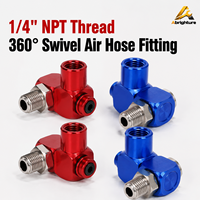 1/4" NPT 360 °   Raccord de tuyau d'air pivotant en aluminium anodisé, joint pneumatique fileté pour outils pneumatiques et compresseurs d'air, rouge et bleu