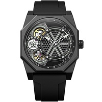 Montre Homme Lingke, Forme Tonneau, Squelette, Double Mouvement Mécanique-Quartz, Bracelet Silicone Tendance Sportif, Aiguilles Lumineuses, Étanche 30M