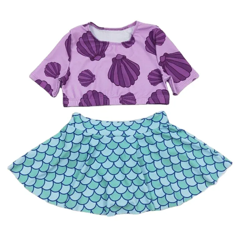 RTS Baby Girls due pezzi manica corta viola conchiglie Top gonna estiva bambini spiaggia costumi da bagno costumi da bagno