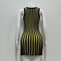 Summer Fashion Lady Color Blocking Striped Sleeveless Bodycon Sexy Hot Mini Knit Sweater Dress Women