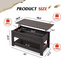 Table basse moderne avec étagères de rangement et compartiments cachés, table basse rustique noire